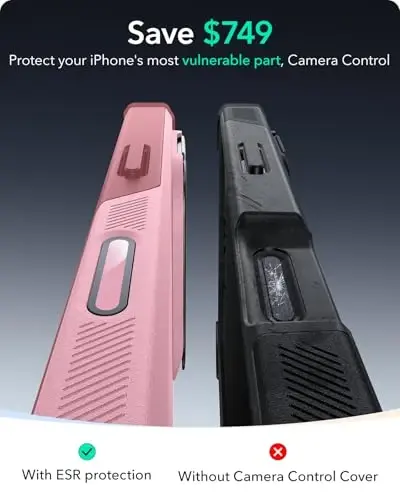 ESR for iPhone 16 Plus Case with Stash Stand, Camera Control, 23FT Military-Grade Shock-Absorbing Drop Protection, Compatible with MagSafe Accessories, Magnetic Cyber Series, Pink - 4