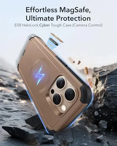 ESR for iPhone 16 Pro Case, 7X Military-Grade Drop Protection, Shock-Absorbing Rugged Cover with Camera Control Button, MagSafe Accessories Compatible, Cyber Series, Desert Titanium - 2