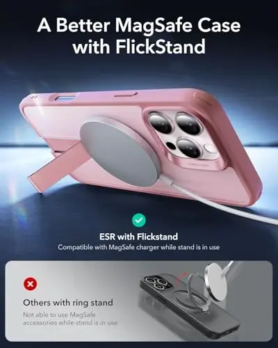ESR for iPhone 16 Pro Case with Flickstand, for MagSafe, Frosted Pink | Compatible with MagSafe, Military-Grade Drop Protection, Resists Scratches - 3