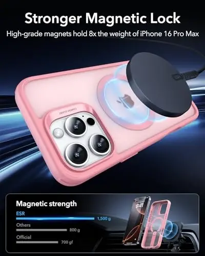 ESR for iPhone 16 Pro Case with Flickstand, for MagSafe, Frosted Pink | Compatible with MagSafe, Military-Grade Drop Protection, Resists Scratches - 4