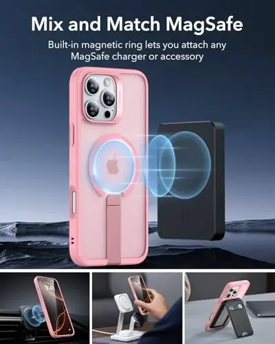 ESR for iPhone 16 Pro Case with Flickstand, for MagSafe, Frosted Pink | Compatible with MagSafe, Military-Grade Drop Protection, Resists Scratches - 6