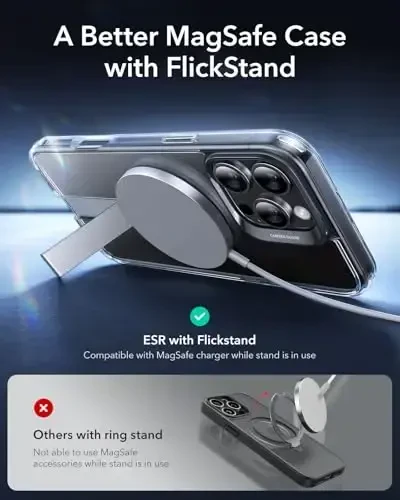 ESR for iPhone 16 Pro Case with Kickstand, Military-Grade Shockproof Protection, Magnetic Fully Adjustable Flickstand Phone Case, Compatible with MagSafe Accessories, Boost Series, Clear - 3