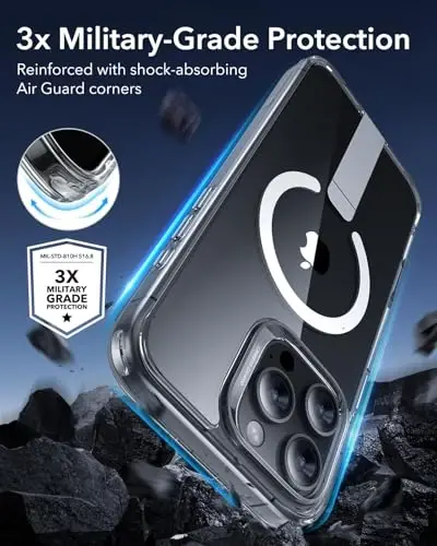 ESR for iPhone 16 Pro Case with Kickstand, Military-Grade Shockproof Protection, Magnetic Fully Adjustable Flickstand Phone Case, Compatible with MagSafe Accessories, Boost Series, Clear - 5