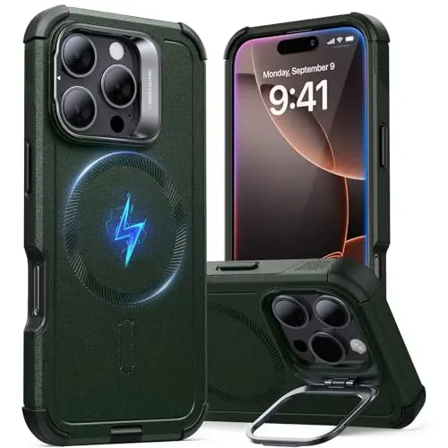 ESR for iPhone 16 Pro Case with Stand, 23 ft Military-Grade Drop Protection, Heavy Duty Magnetic Phone Case, Compatible with MagSafe Accessories, Cyber Series, Army Green - 2