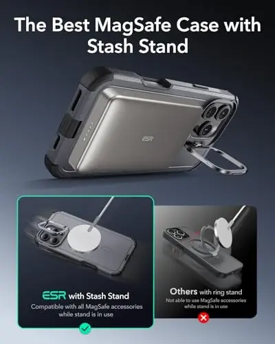 ESR for iPhone 16 Pro Case with Stand, 23 ft Military-Grade Drop Protection, Heavy Duty Magnetic Phone Case, Compatible with MagSafe Accessories, Cyber Series, Grey - 5