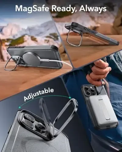 ESR for iPhone 16 Pro Case with Stash Stand, Camera Control, 23FT Military-Grade Shock-Absorbing Drop Protection, Compatible with MagSafe Accessories, Magnetic Cyber Series, Grey - 6