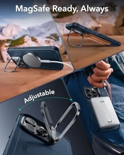 ESR for iPhone 16 Pro Case with Stash Stand, Camera Control, 23FT Military-Grade Shock-Absorbing Drop Protection, Compatible with MagSafe Accessories, Magnetic Cyber Series, Navy Blue - 6