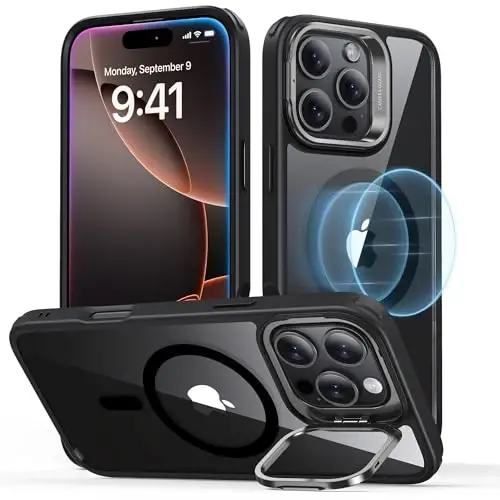 ESR for iPhone 16 Pro Max Case, Compatible with MagSafe, Military-Grade Protective Case, Built-in Stash Stand Phone Case, Scratch-Resistant Back Cover, Classic Series, Clear Black - ESR