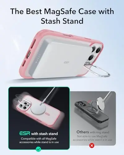 ESR for iPhone 16 Pro Max Case, Compatible with MagSafe, Military-Grade Protective Case, Built-in Stash Stand Phone Case, Scratch-Resistant Back Cover, Classic Series, Frosted Pink - 5