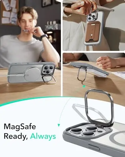 ESR for iPhone 16 Pro Max Case, Compatible with, Military-Grade Protective Case, Built-in Stash Stand Phone Case, Scratch-Resistant Back Cover, Classic Series, Clear Grey - 5