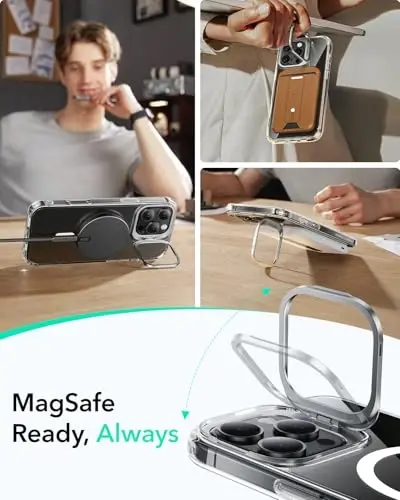 ESR for iPhone 16 Pro Max Case, MagSafe bilan mos, harbiy darajadagi himoya qopqog'i, o'rnatilgan Stash Stand telefon qutisi, tirnalishga chidamli orqa qopqoq, Classic Series, shaffof - 5