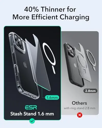 ESR for iPhone 16 Pro Max Case, MagSafe bilan mos, harbiy darajadagi himoya qopqog'i, o'rnatilgan Stash Stand telefon qutisi, tirnalishga chidamli orqa qopqoq, Classic Series, shaffof - 6