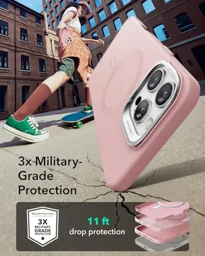 ESR for iPhone 16 Pro Max Case, Silicone Case with Stand, Compatible with MagSafe, Built-in Camera Stash Stand, Magnetic Phone Case for iPhone 16 Pro Max, Cloud Series, Pink - 3