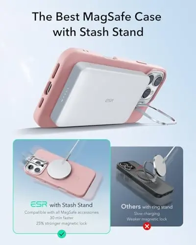 ESR for iPhone 16 Pro Max Case, Silicone Case with Stand, Compatible with MagSafe, Built-in Camera Stash Stand, Magnetic Phone Case for iPhone 16 Pro Max, Cloud Series, Pink - 5