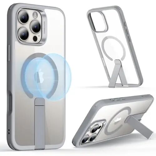 ESR for iPhone 16 Pro Max Case with Kickstand, Military-Grade Shockproof Protection, Magnetic Fully Adjustable Flickstand Phone Case, Compatible with MagSafe Accessories, Boost Series, Clear Grey 