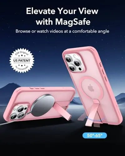 ESR for iPhone 16 Pro Max Case with Kickstand, Military-Grade Shockproof Protection, Magnetic Fully Adjustable Flickstand Phone Case, Compatible with MagSafe Accessories, Boost Series, Frosted Pink - 2