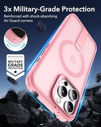 ESR for iPhone 16 Pro Max Case with Kickstand, Military-Grade Shockproof Protection, Magnetic Fully Adjustable Flickstand Phone Case, Compatible with MagSafe Accessories, Boost Series, Frosted Pink - 4