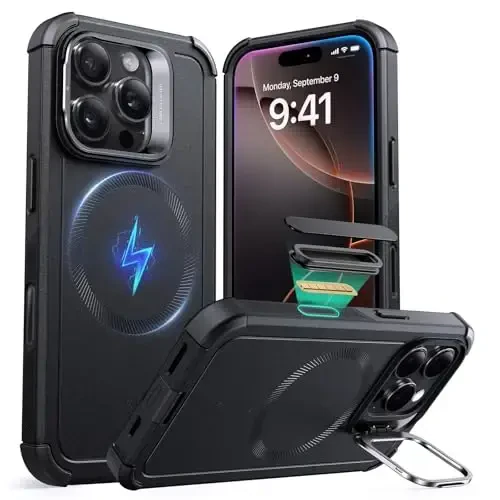 ESR for iPhone 16 Pro Max Case with Stand, 23FT Military-Grade Drop Protection, Heavy Duty Magnetic Phone Case, Compatible with MagSafe Accessories, Cyber Series, Black - ESR