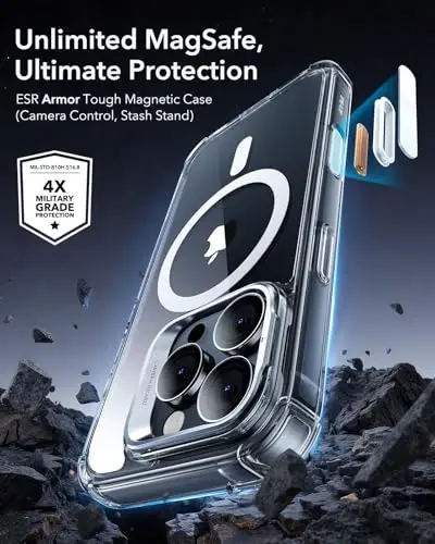 ESR for iPhone 16 Pro Max Case with Stand, Camera Control Button Compatible with MagSafe, Full-Body Military-Grade Drop Proof Case with Built-in 9H+ Tempered Glass Screen Protector, Clear - ESR (1)