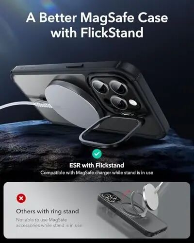 ESR for iPhone 16 Pro Max Case with Stand, Camera Control Button Compatible with MagSafe, Full-Body Military-Grade Drop Proof Case with Built-in 9H+ Tempered Glass Screen Protector, Clear Black - ESR (1)