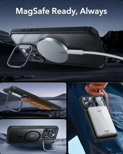 ESR for iPhone 16 Pro Max Case with Stand, Camera Control Button Compatible with MagSafe, Full-Body Military-Grade Drop Proof Case with Built-in 9H+ Tempered Glass Screen Protector, Frosted Black - 6