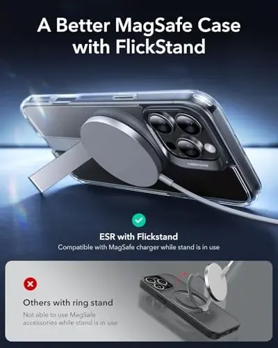 ESR for iPhone 16 Pro Max uchun G'ilof, MagSafe bilan mos, iPhone 16 Pro Max uchun Magnitli G'ilof, To'liq Sozlanadigan Flickstand, Harbiy Darajadagi Zarba o'tkazmaydigan, Boost Series, Shaffof - 3