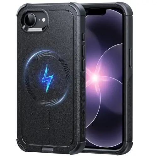 ESR for iPhone 16e Case, 7X Military-Grade Drop Protection, Shock-Absorbing Rugged Cover, MagSafe Accessories Compatible, Cyber Series, Black - 1