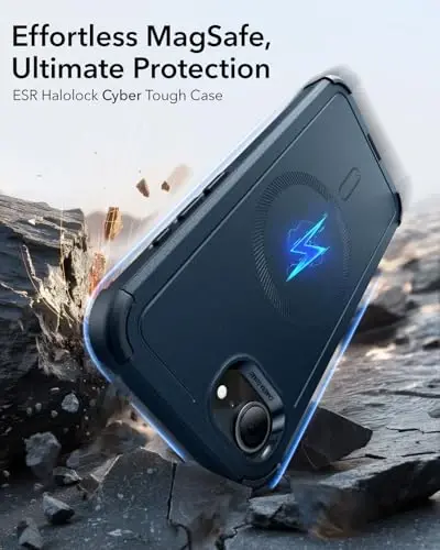 ESR for iPhone 16e Case, 7X Military-Grade Drop Protection, Shock-Absorbing Rugged Cover, MagSafe Accessories Compatible, Cyber Series, Navy Blue - 2