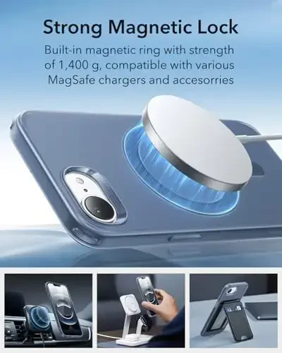ESR for iPhone 16e Case, Compatible with MagSafe, Camera Protection, Shockproof Thin Cover, Resists Yellowing and Scratches, Magnetic iPhone Case for 16e,Clear Frosted Blue - 4