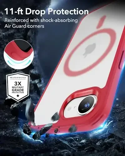 ESR for iPhone 16e Case, Compatible with MagSafe, zarbaga chidamli harbiy darajadagi himoya, iPhone 16e uchun magnitli telefon g'ilofi, klassik gibrid g'ilof (HaloLock), muzlatilgan qizil - 5