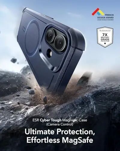 ESR for iPhone 17 Case, 7X harbiy darajadagi tushishdan himoya, kamera boshqaruv tugmachasi bilan zarbani yutuvchi mustahkam qopqoq, MagSafe aksessuarlari bilan mos keluvchi, Cyber Series, to'q ko'k - 2