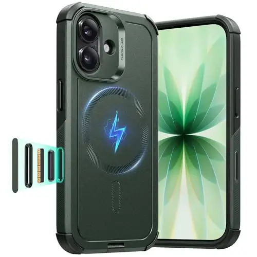 ESR for iPhone 17 Case, 7X Military-Grade Drop Protection, Shock-Absorbing Rugged Cover with Camera Control Button, MagSafe Accessories Compatible, Cyber Series, Olive Green 