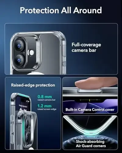 ESR for iPhone 17 Case, Camera Control, Compatible with MagSafe, Shockproof Military-Grade Protection, Magnetic Phone Case for iPhone 17, Classic Hybrid Case, Clear - 3