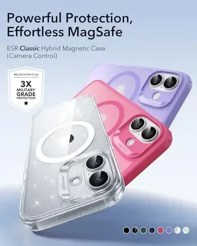 ESR for iPhone 17 Case, Camera Control, Compatible with MagSafe, Shockproof Military-Grade Protection, Magnetic Phone Case for iPhone 17, Classic Hybrid Case, Clear Shimmer - 2