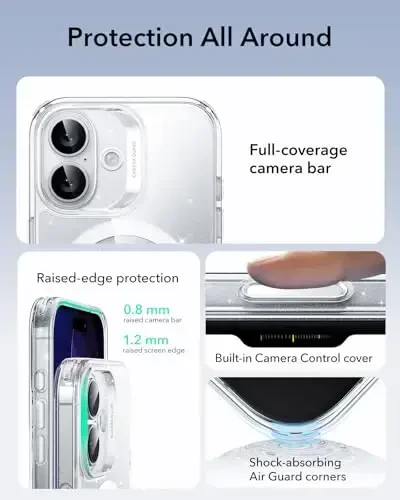 ESR for iPhone 17 Case, Camera Control, Compatible with MagSafe, Shockproof Military-Grade Protection, Magnetic Phone Case for iPhone 17, Classic Hybrid Case, Clear Shimmer - 3