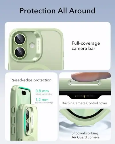 ESR for iPhone 17 Case, Camera Control Cover, Compatible with MagSafe, Shockproof Military-Grade Protection, Magnetic Phone Case for iPhone 17, Classic Hybrid Case, Frosted Light Green - 3