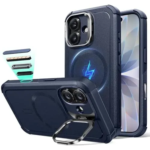ESR for iPhone 17 Case with Stash Stand, 7X Military-Grade Drop Protection with Camera Control, Shock-Absorbing Phone Rugged Cover, Compatible with MagSafe Accessories, Cyber Series, Blue - 1