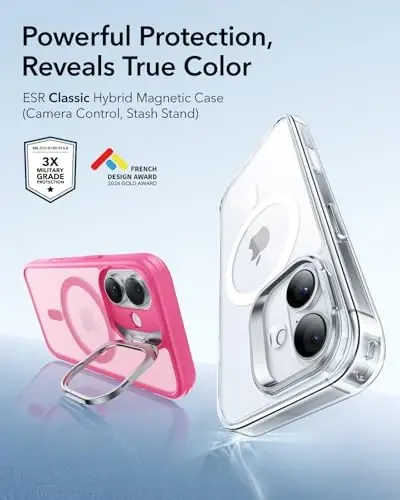 ESR for iPhone 17 G'ilofi Yacheyka Stend, Kamera Boshqaruv Qopqog'i MagSafe bilan Muvofiq, Harbiy Darajadagi Tushishdan Himoya Magnit Telefon G'ilofi iPhone 17 uchun, Chizilishga chidamli Orqa Qopqoq, Muzlatilgan Pushti - 5