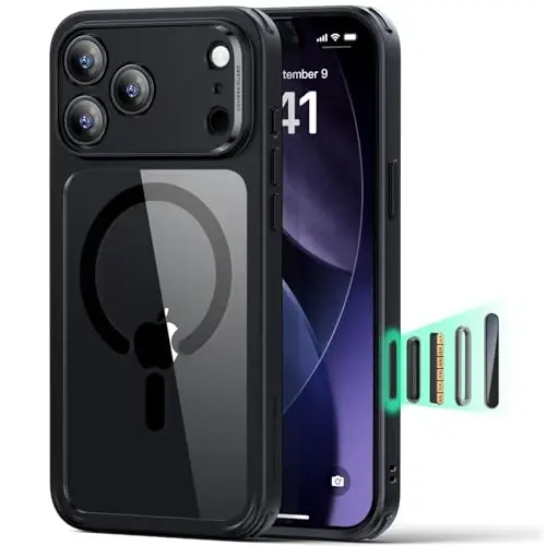 ESR for iPhone 17 Pro Case, Camera Control, Compatible with MagSafe, Shockof Military-Grade tection, Magnetic Phone Case for iPhone 17 Pro, Classic Hybrid Case, Clear Black 