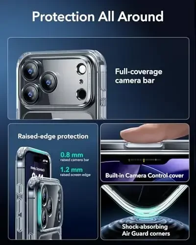 ESR for iPhone 17 Pro Case, Camera Control, Compatible with MagSafe, Shockproof Military-Grade Protection, Magnetic Phone Case for iPhone 17 Pro, Classic Hybrid Case, Clear - 3