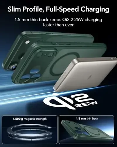 ESR for iPhone 17 Pro Case, Camera Control, Compatible with MagSafe, Shockproof Military-Grade Protection, Magnetic Phone Case for iPhone 17 Pro, Classic Hybrid Case, Frosted Green - 5