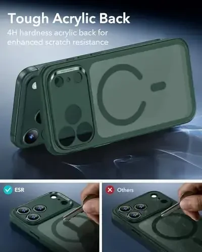 ESR for iPhone 17 Pro Case, Camera Control, Compatible with MagSafe, Shockproof Military-Grade Protection, Magnetic Phone Case for iPhone 17 Pro, Classic Hybrid Case, Frosted Green - 6