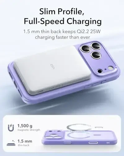 ESR for iPhone 17 Pro Case, Camera Control, Compatible with MagSafe, Shockproof Military-Grade Protection, Magnetic Phone Case for iPhone 17 Pro, Classic Hybrid Case, Frosted Purple - 5