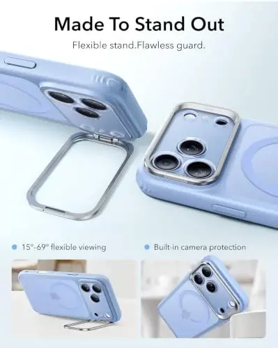 ESR for iPhone 17 Pro Case Flex Stand, for MagSafe, Frosted Light Blue | Anti-Yellowing, 3X Military-Grade Drop Protection, Magnetic Phone Case, Shockproof Air Guard Corners, Resists Scratches - 3