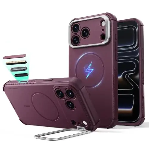 ESR for iPhone 17 Pro Case Flex Stand, for MagSafe, Rugged, Burgundy | Camera Control, 7X Military-Grade Drop Protection, Magnetic Phone Case, Shock-Absorbing Rugged Cover, Dustproof Port Cover - 1
