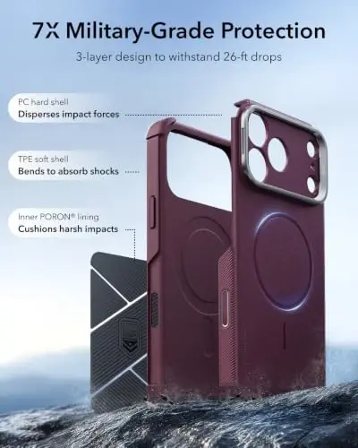 ESR for iPhone 17 Pro Case Flex Stand, for MagSafe, Rugged, Burgundy | Camera Control, 7X Military-Grade Drop Protection, Magnetic Phone Case, Shock-Absorbing Rugged Cover, Dustproof Port Cover - 3