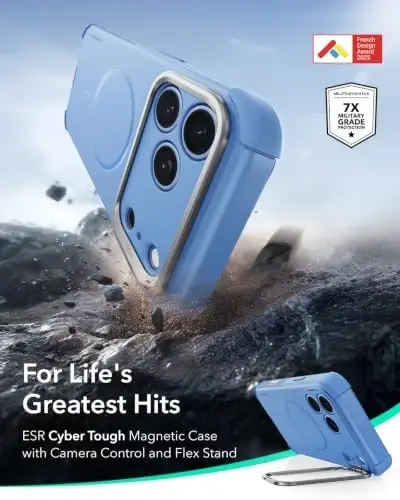 ESR for iPhone 17 Pro Case Flex Stand, for MagSafe, Rugged, Light Blue | Camera Control, 7X Military-Grade Drop Protection, Magnetic Phone Case, Shock-Absorbing Rugged Cover, Dustproof Port Cover - ESR (1)