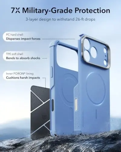 ESR for iPhone 17 Pro Case Flex Stand, for MagSafe, Rugged, Light Blue | Camera Control, 7X Military-Grade Drop Protection, Magnetic Phone Case, Shock-Absorbing Rugged Cover, Dustproof Port Cover - 3
