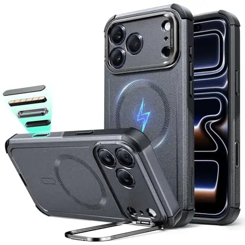ESR for iPhone 17 Pro Case with Stash Stand, 7X Military-Grade Drop Protection with Camera Control, Shock-Absorbing Phone Rugged Cover, Compatible with MagSafe Accessories, Cyber Series, Grey - 2