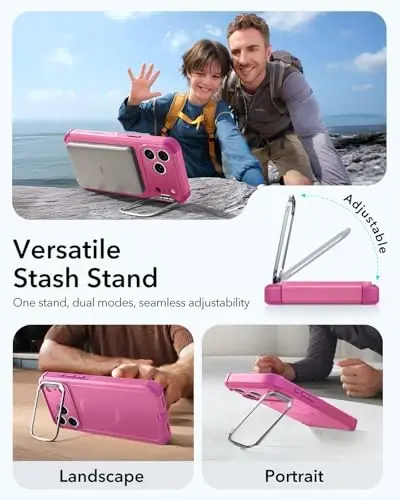 ESR for iPhone 17 Pro Case with Stash Stand, 7X Military-Grade Drop Protection with Camera Control, Shock-Absorbing Phone Rugged Cover, Compatible with MagSafe Accessories, Cyber Series, Pink - 6